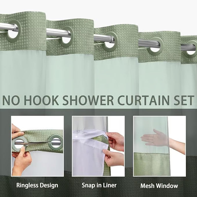 Waffle Shower Curtain with Snap In Liner 72 x 74.8 Inch 4