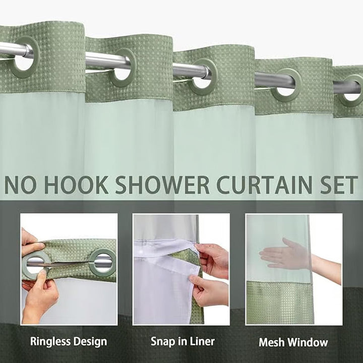 Waffle Shower Curtain with Snap In Liner 72 x 74.8 Inch 4