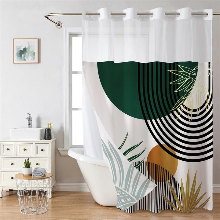 Waffle Shower Curtain with Snap In Liner 72 x 74.8 Inch Abstract Arc Print 1