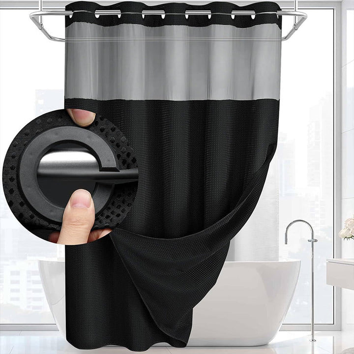 Waffle Shower Curtain with Snap In Liner 72 x 74.8 Inch Black 1