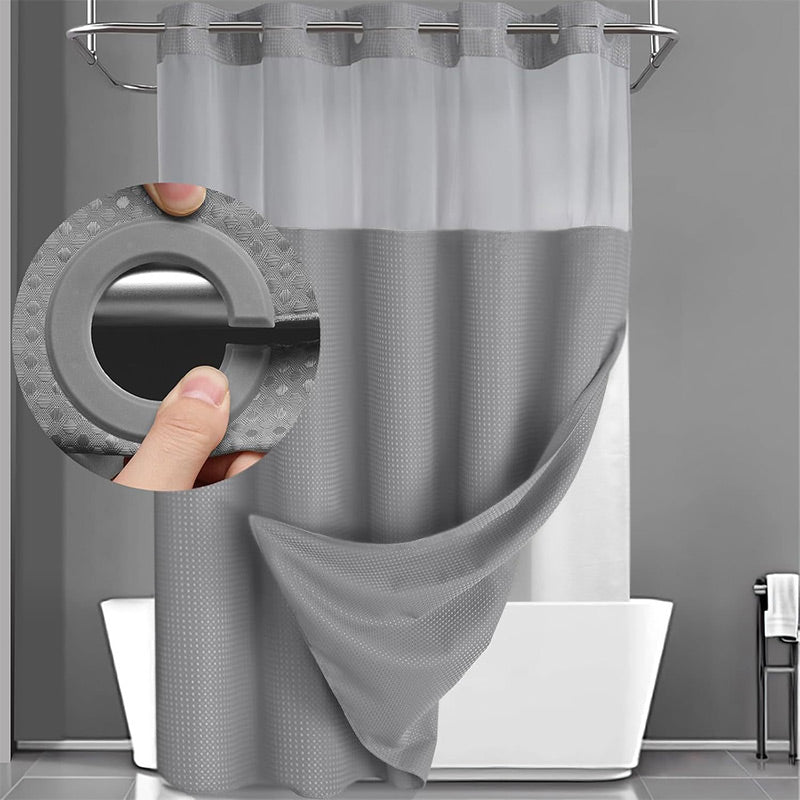 Waffle Shower Curtain with Snap In Liner 72 x 74.8 Inch Gray 1