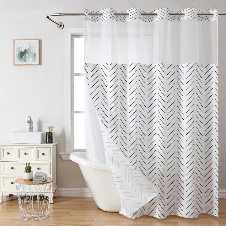 Waffle Shower Curtain with Snap In Liner 72 x 74.8 Inch Herringbone Print 1