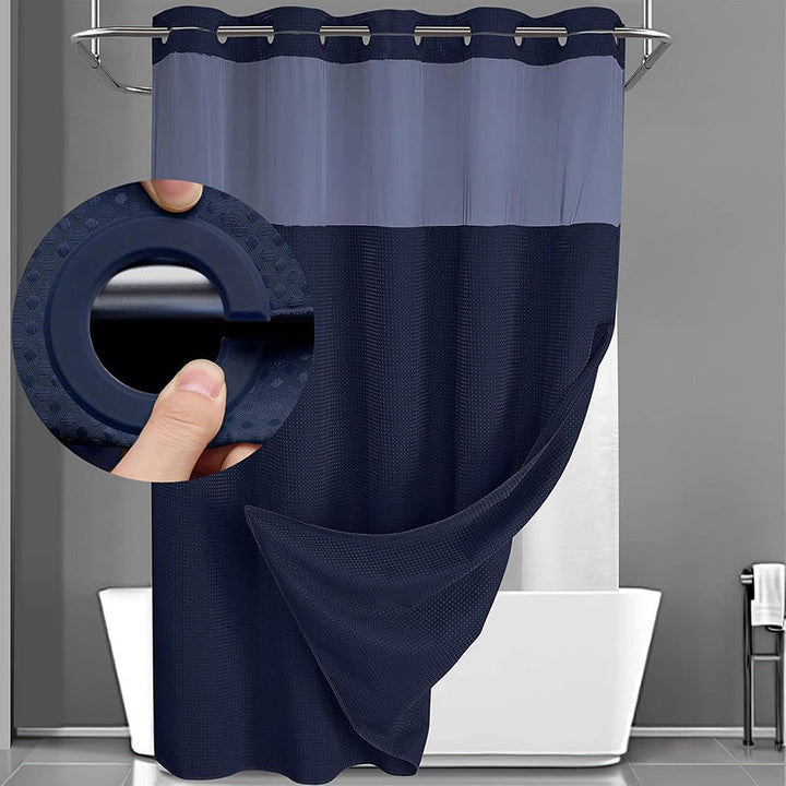 Waffle Shower Curtain with Snap In Liner 72 x 74.8 Inch Navy Blue 1
