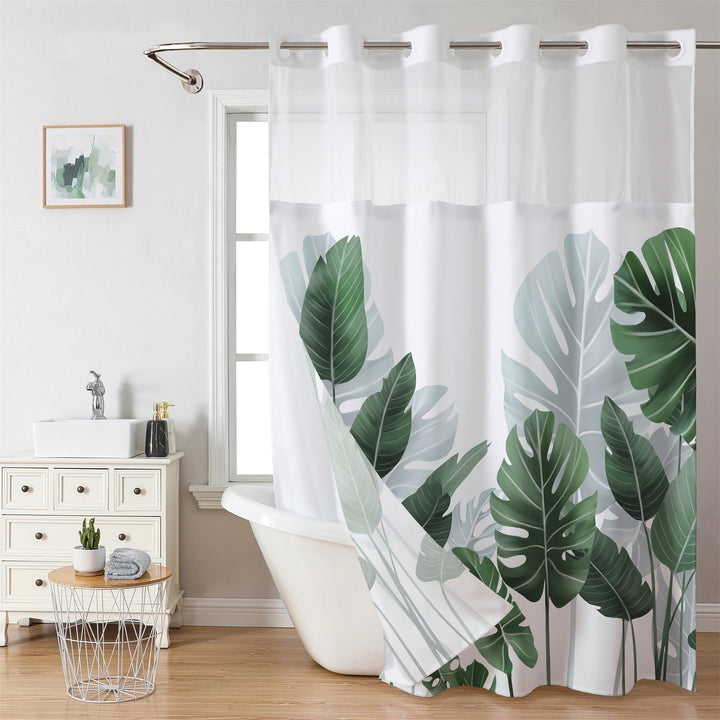 Waffle Shower Curtain with Snap In Liner 72 x 74.8 Inch Palm Leaf Print 1