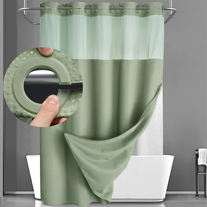 Waffle Shower Curtain with Snap In Liner 72 x 74.8 Inch Sage Green 1