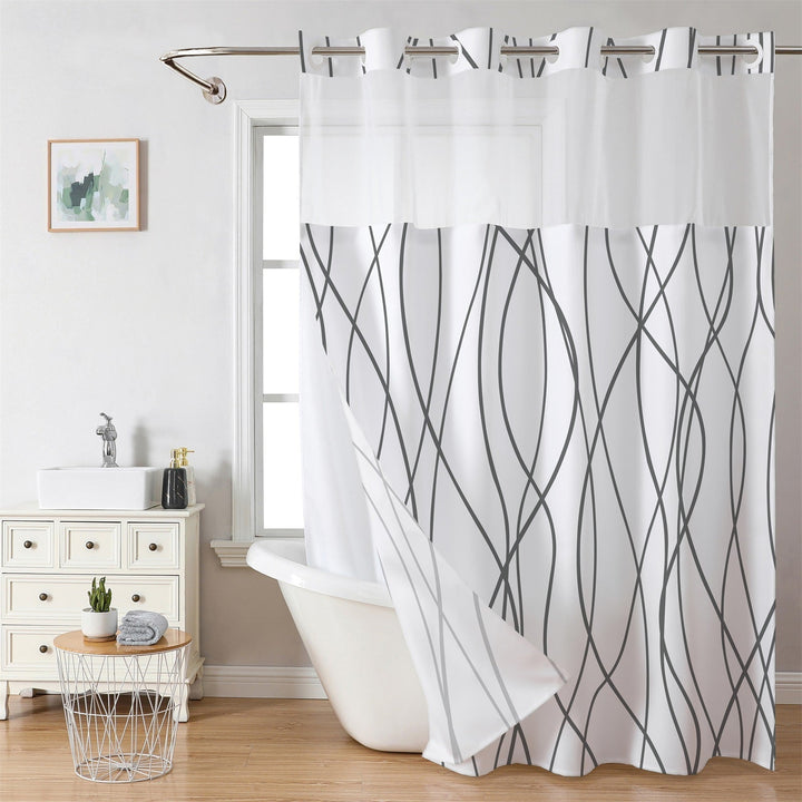 Waffle Shower Curtain with Snap In Liner 72 x 74.8 Inch Wavy Line Print 1