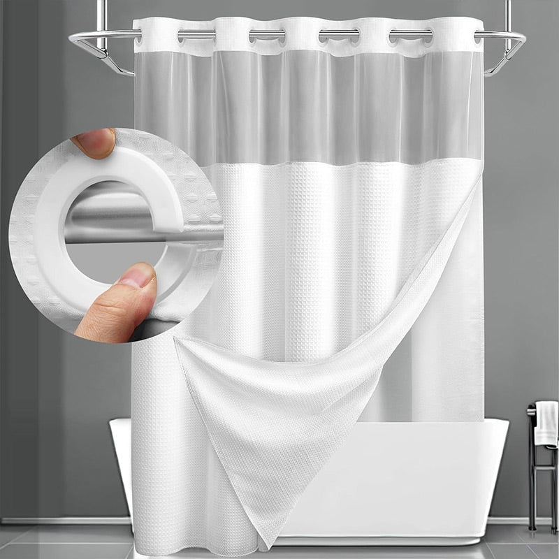 Waffle Shower Curtain with Snap In Liner 72 x 74.8 Inch White 1