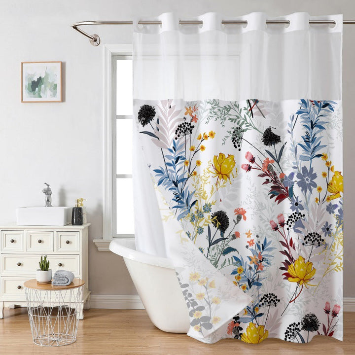 Waffle Shower Curtain with Snap In Liner 72 x 74.8 Inch Wildflower Print 1