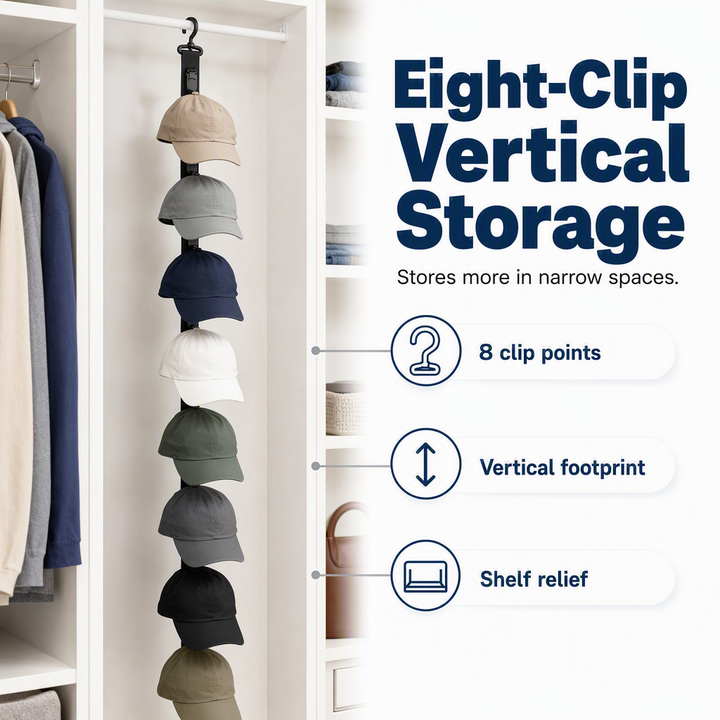 Wall Hanging Hat Organizer with 8 Clips Set of 3 1