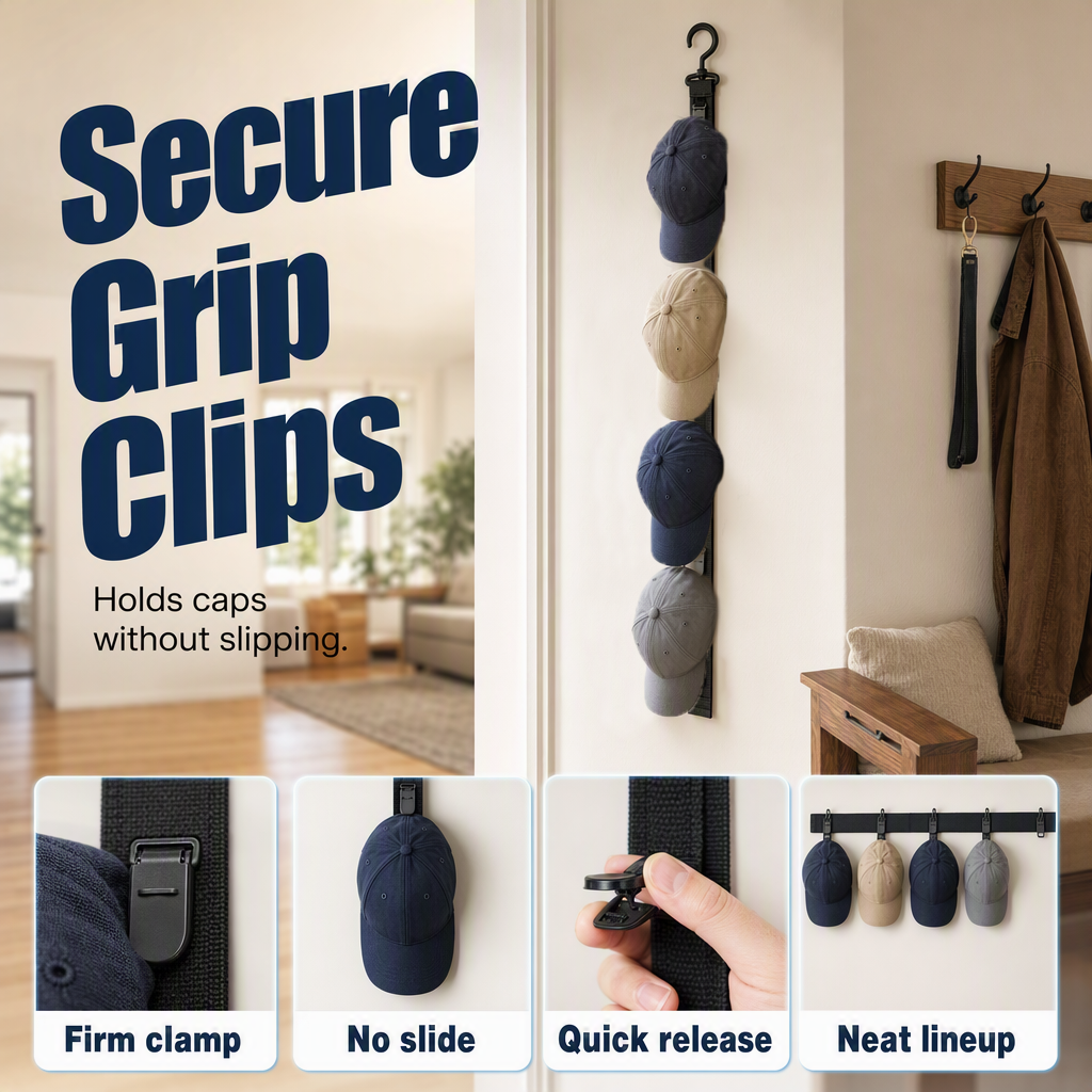 Wall Hanging Hat Organizer with 8 Clips Set of 3 2