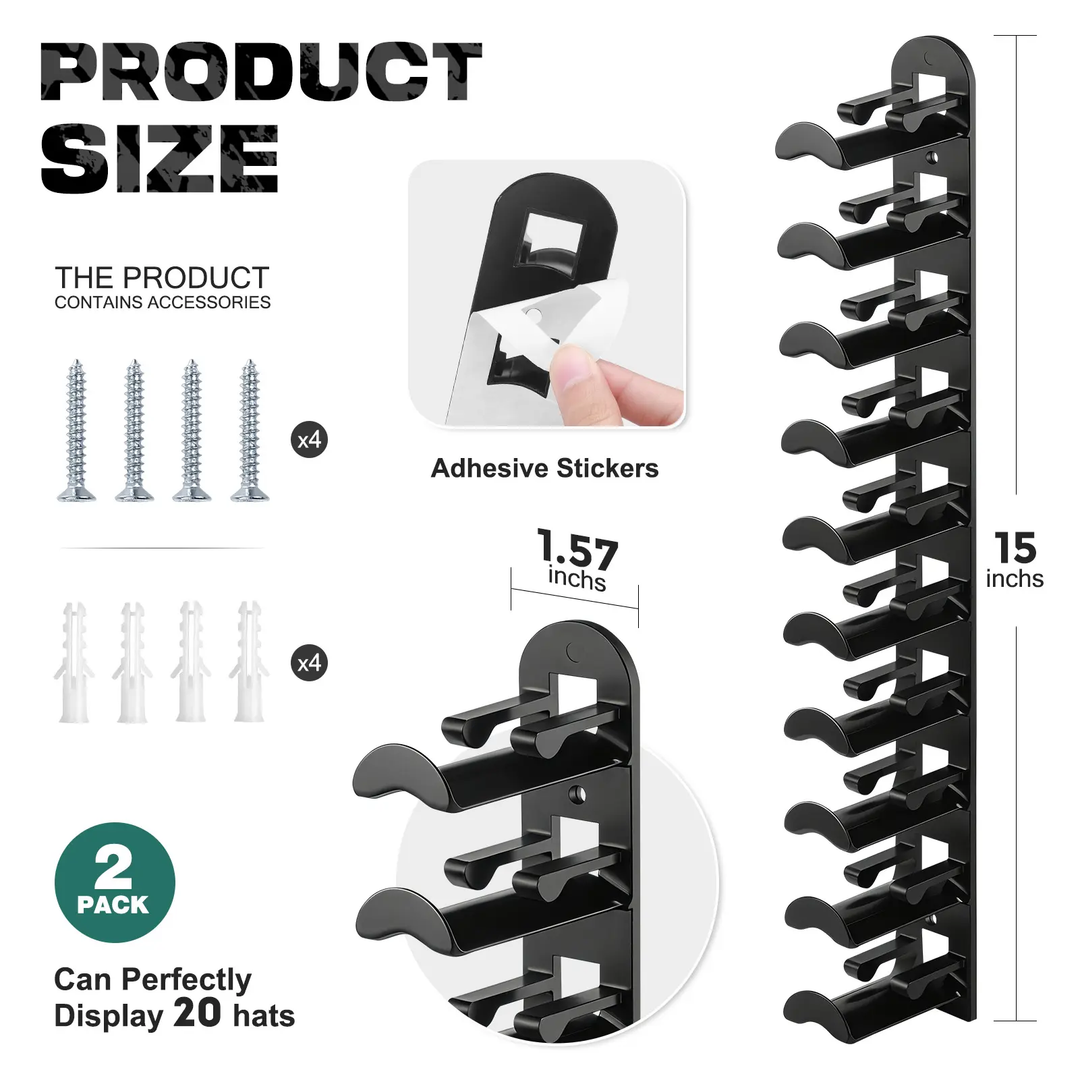 Wall Mounted Hat Rack for 10 Caps 15 Inch 1