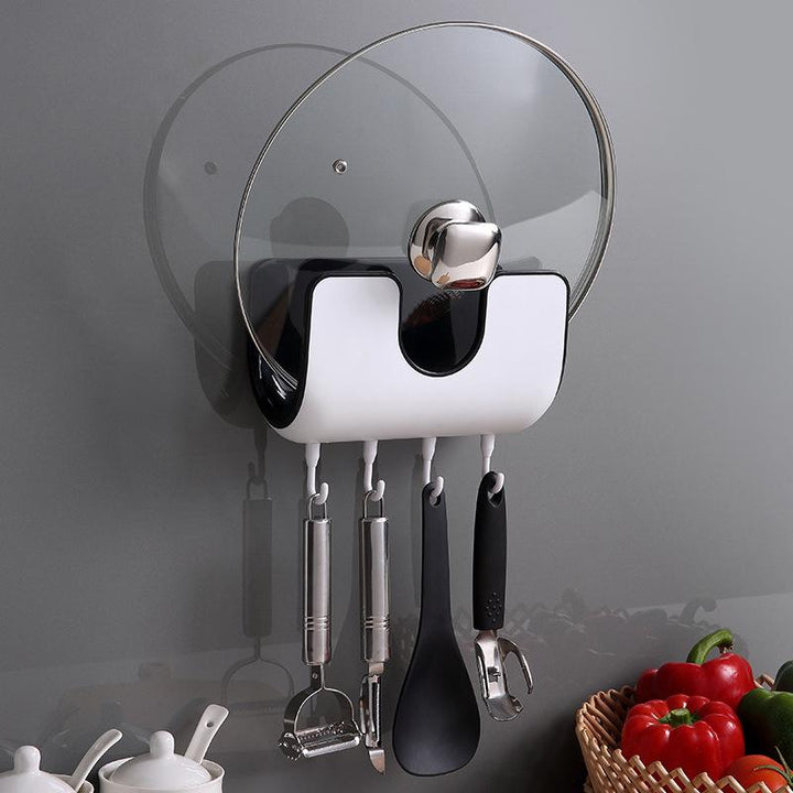 Wall Mounted Pot Lid Rack with 4 Hooks No Drill 6.4 x 8 Inch 1