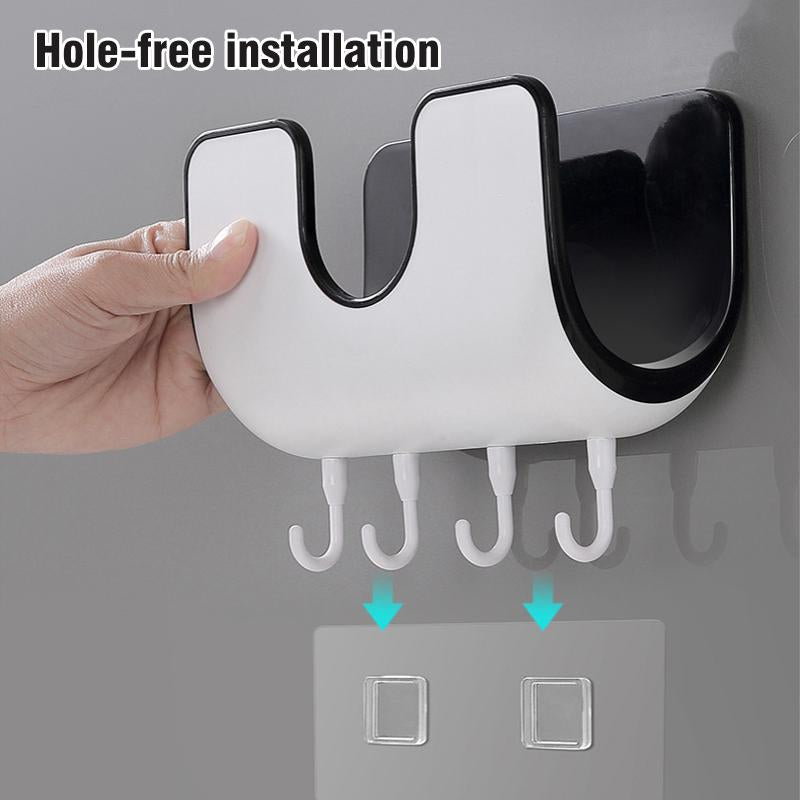 Wall Mounted Pot Lid Rack with 4 Hooks No Drill 6.4 x 8 Inch 4