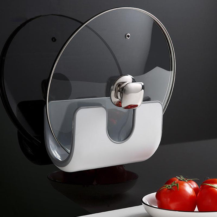 Wall Mounted Pot Lid Rack with 4 Hooks No Drill 6.4 x 8 Inch 6
