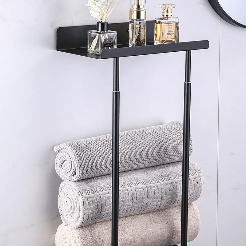 Wall Towel Rack with Shelf Adjustable Height 15 to 29.5 Inch Black 1