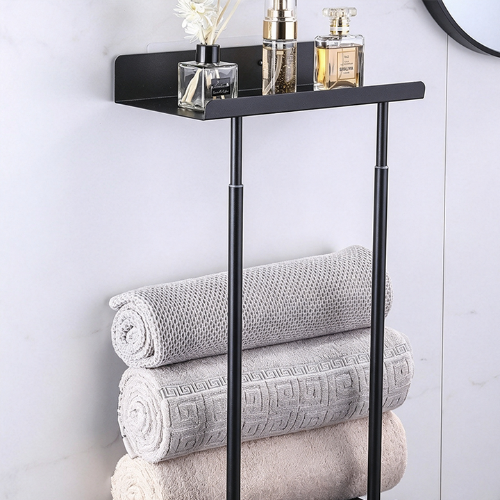 Wall Towel Rack with Shelf Adjustable Height 15 to 29.5 Inch Black 1