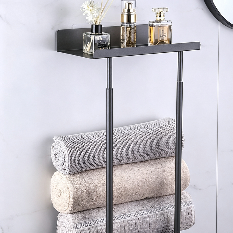 Wall Towel Rack with Shelf Adjustable Height 15 to 29.5 Inch Gray 1