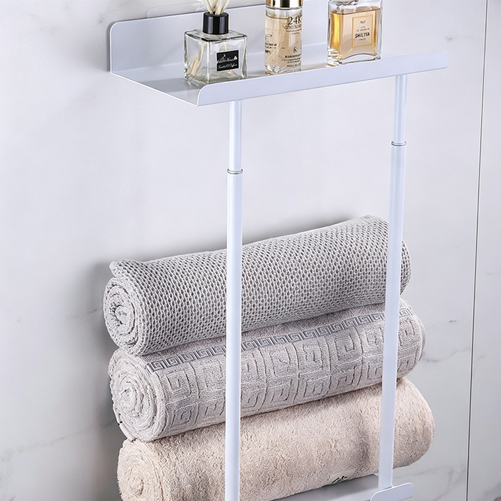 Wall Towel Rack with Shelf Adjustable Height 15 to 29.5 Inch White 1