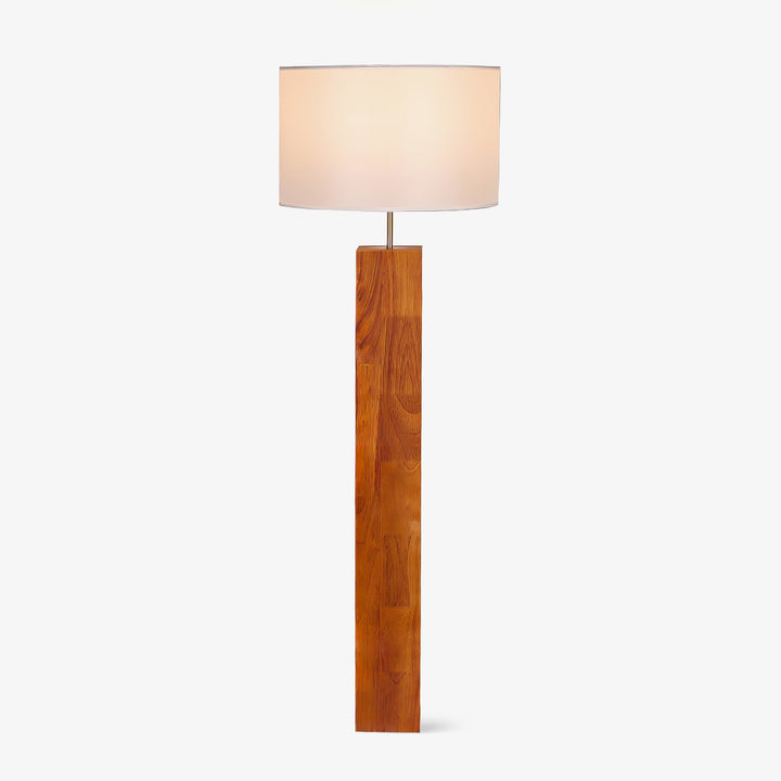 Walnut Wood Column Floor Lamp White Drum Shade 47.2 in 1