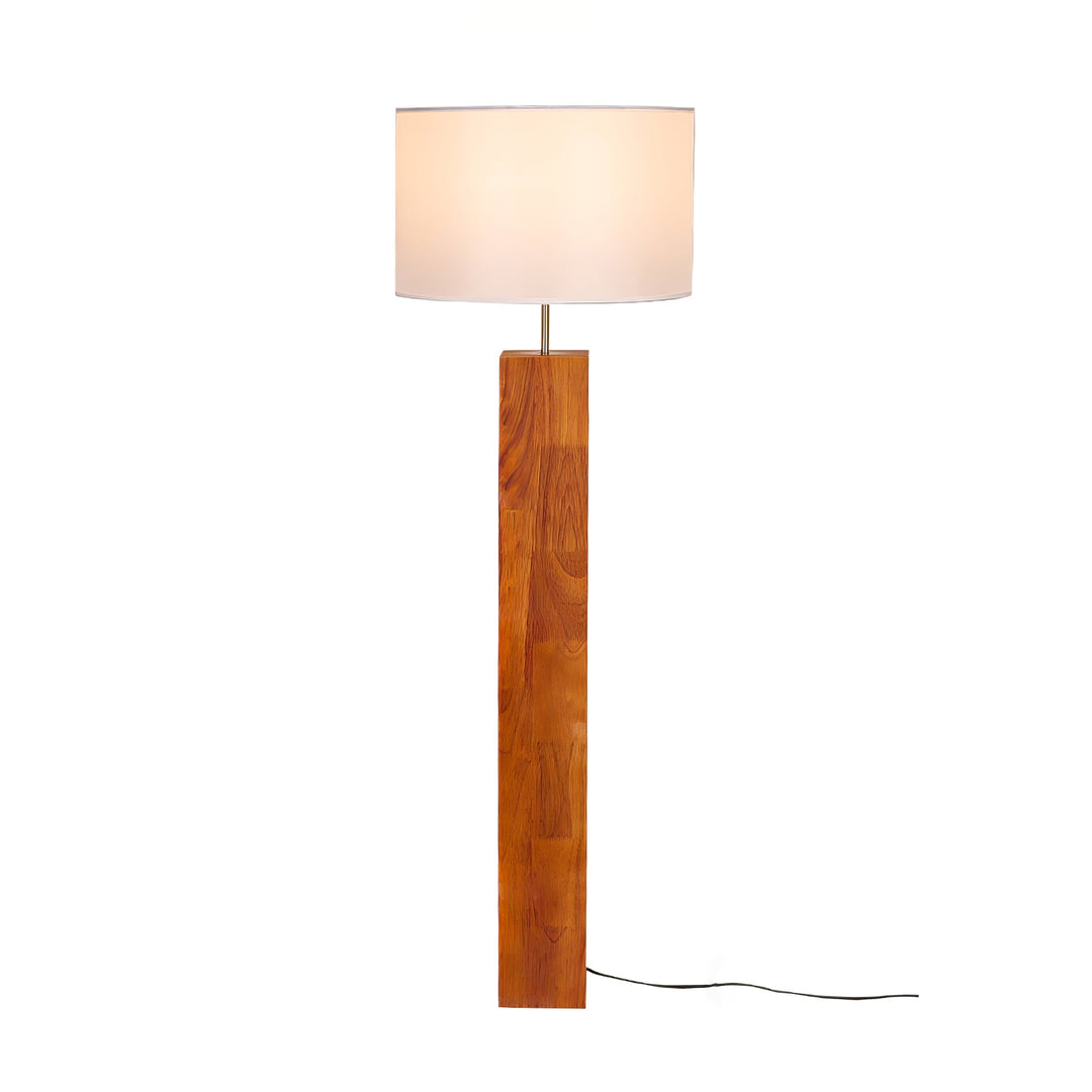 Walnut Wood Column Floor Lamp White Drum Shade 47.2 in 5