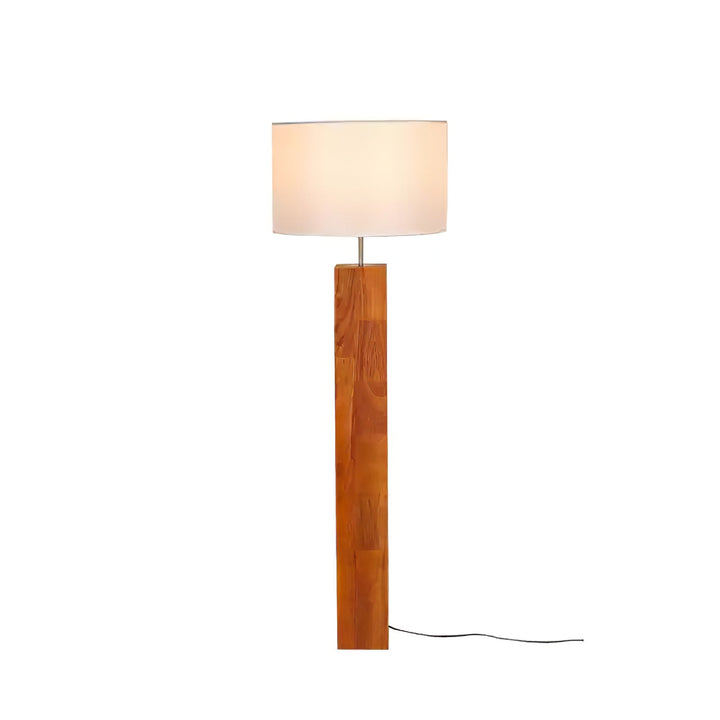 Walnut Wood Column Floor Lamp White Drum Shade 47.2 in 6