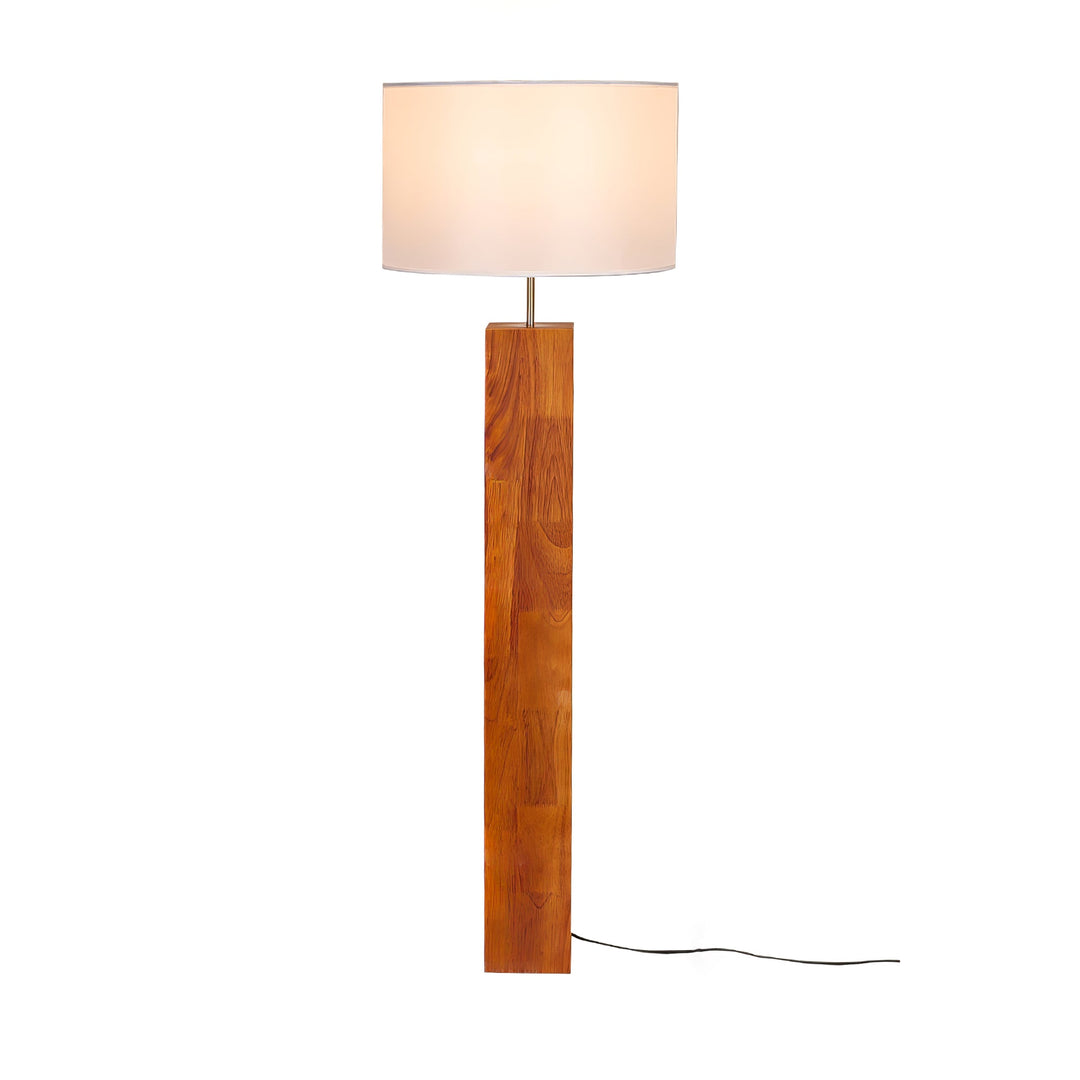 Walnut Wood Column Floor Lamp White Drum Shade 47.2 in 7