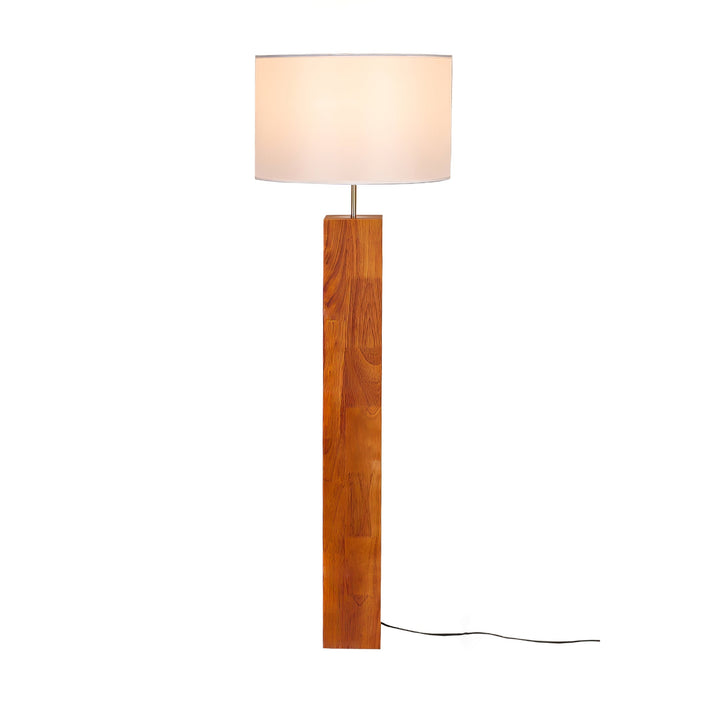 Walnut Wood Column Floor Lamp White Drum Shade 47.2 in 7