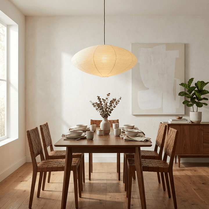 Washi Paper Pendant Light Wide Oval Shade White 17.7 in 3