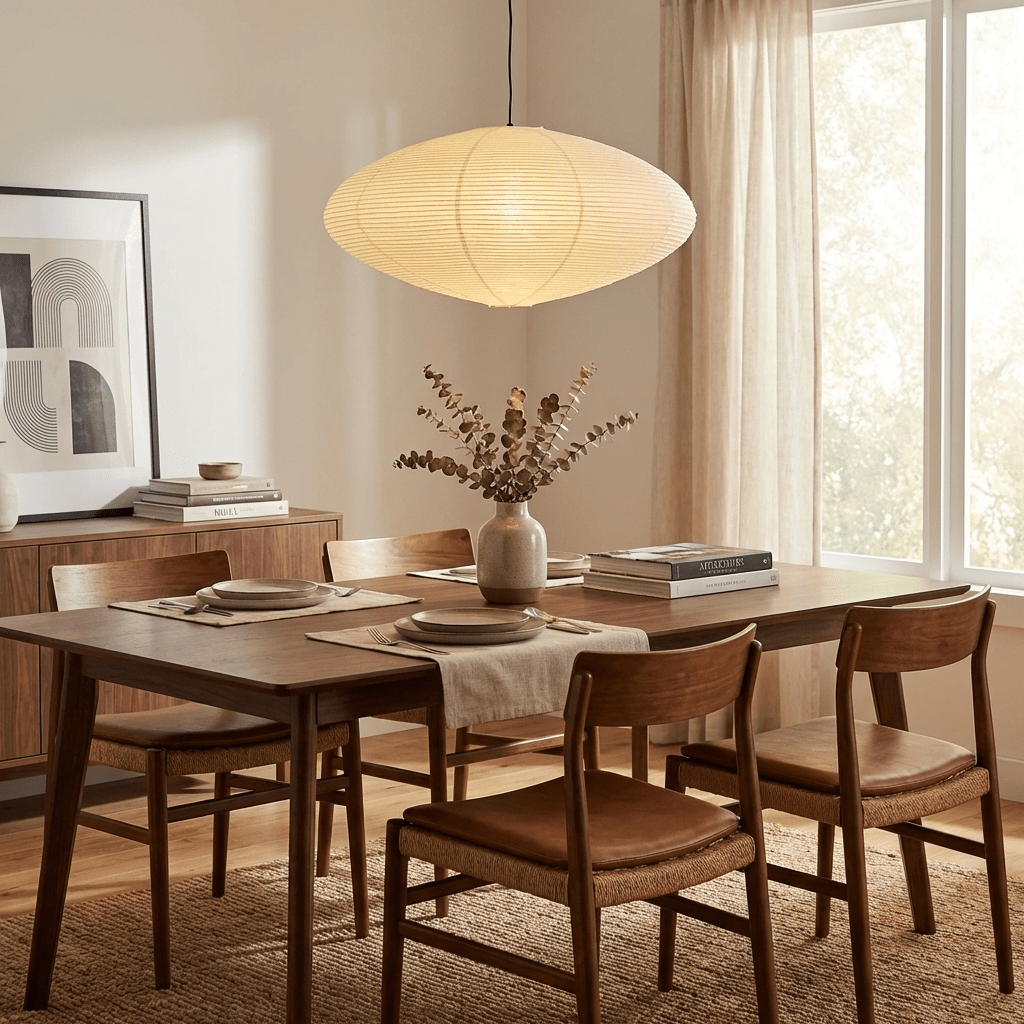Washi Paper Pendant Light Wide Oval Shade White 17.7 in 5