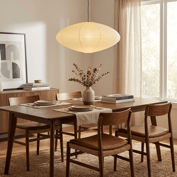 Washi Paper Pendant Light Wide Oval Shade White 17.7 in 5