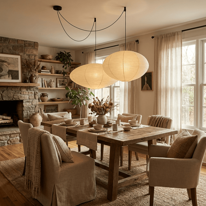 Washi Paper Pendant Light Wide Oval Shade White 17.7 in 7