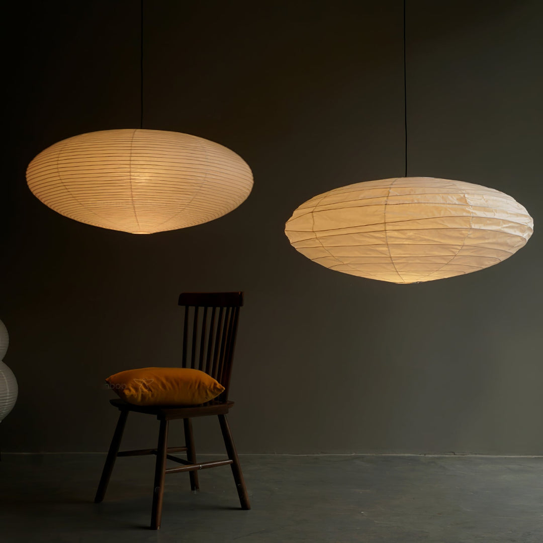 Washi Paper Pendant Light Wide Oval Shade White 17.7 in 8