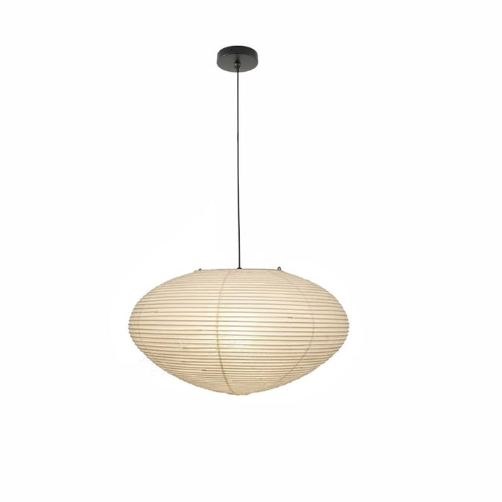 Washi Paper Pendant Light Wide Oval Shade White 17.7 in White with Black Cable 1