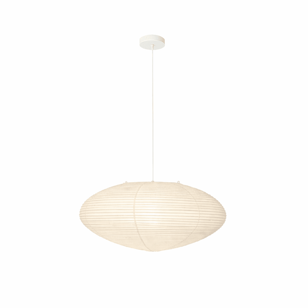 Washi Paper Pendant Light Wide Oval Shade White 17.7 in White with White Cable 1