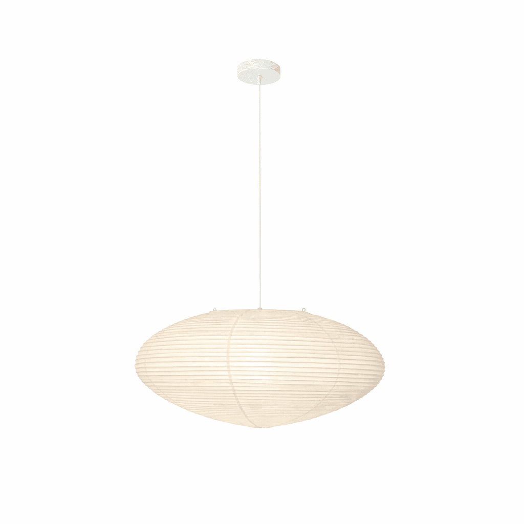 Washi Paper Pendant Light Wide Oval Shade White 17.7 in White with White Cable 1