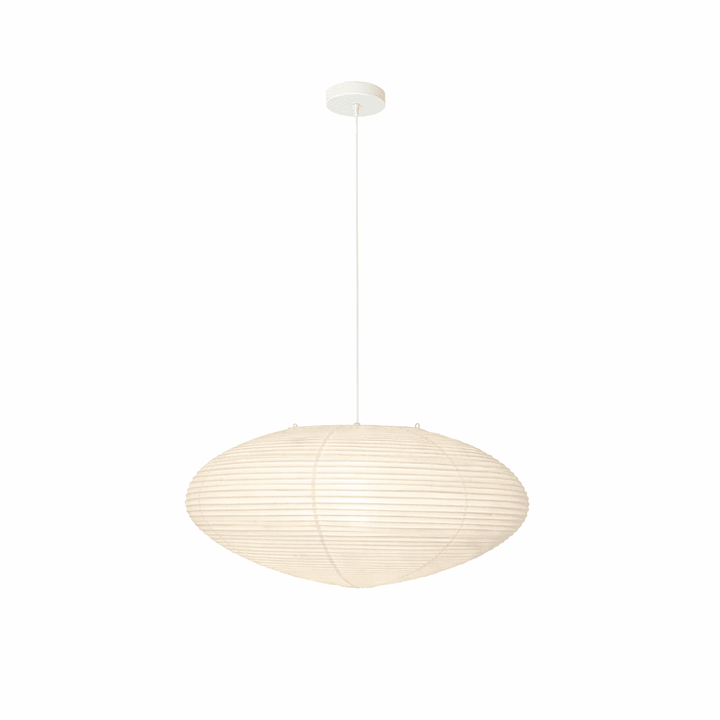 Washi Paper Pendant Light Wide Oval Shade White 17.7 in White with White Cable 1