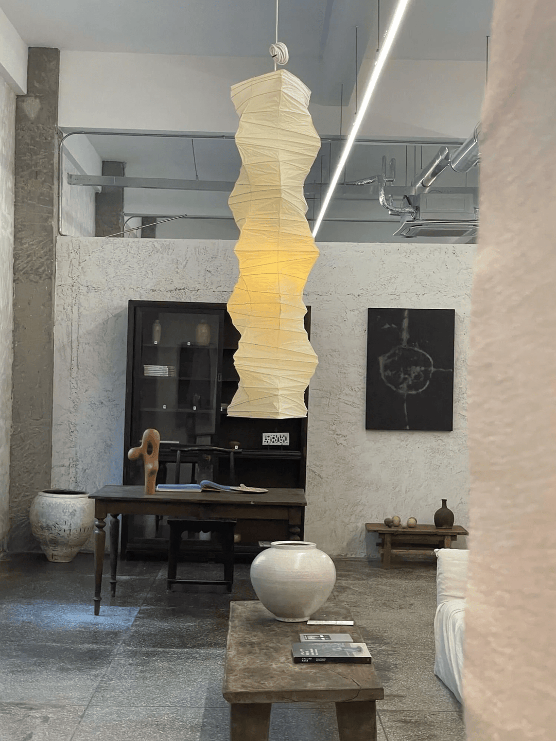 Washi Paper Swag Pendant Light Plug In Column Shade 15 in Set of 3 7