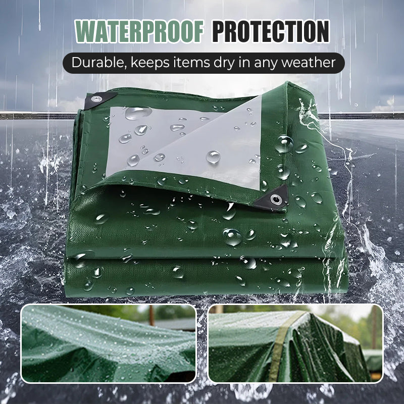 Waterproof Tarp Green and Silver with Eyelets 4