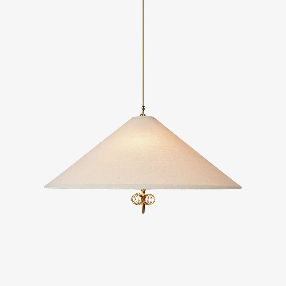 Wide Cone Pendant Light Gold Finial 24.8 in Gold & Beige Fabric 1