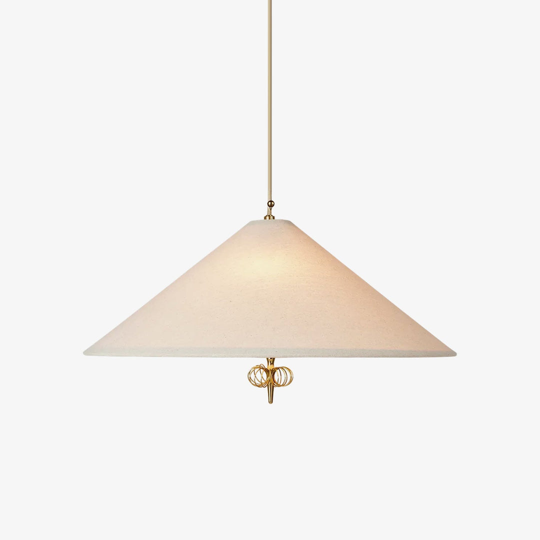 Wide Cone Pendant Light Gold Finial 24.8 in Gold & Beige Fabric 1