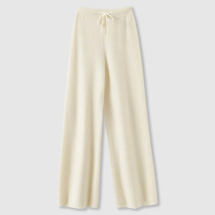 Wide Leg Cashmere Blend Knit Pants Drawstring Beige 1
