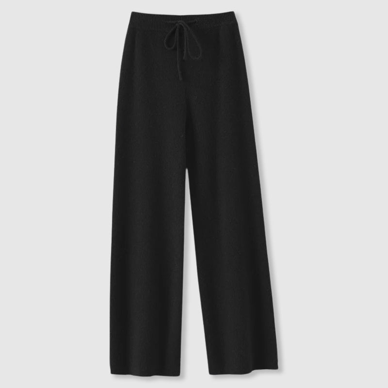 Wide Leg Cashmere Blend Knit Pants Drawstring Black 1