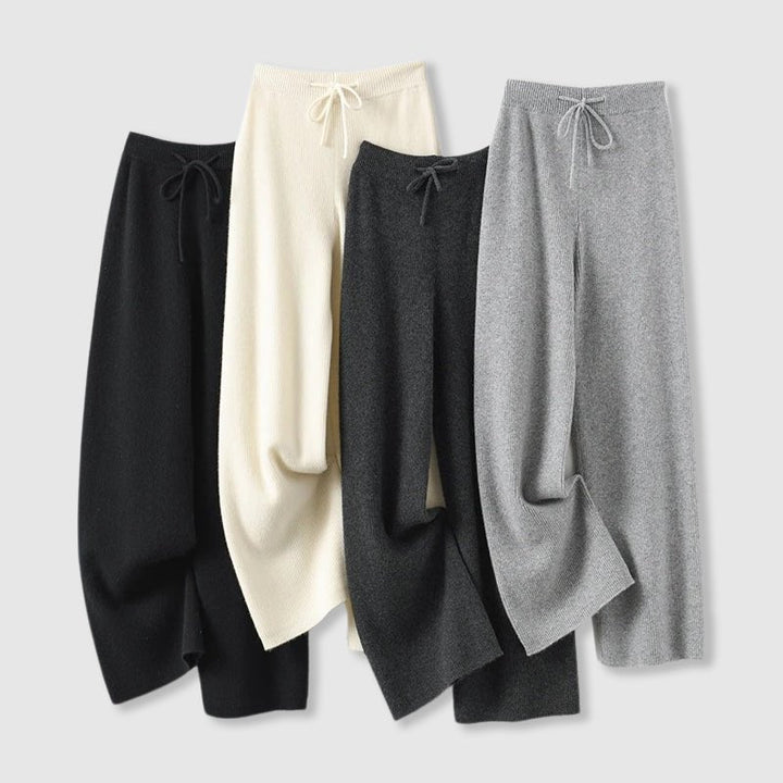 Wide Leg Cashmere Blend Knit Pants Drawstring Black 2