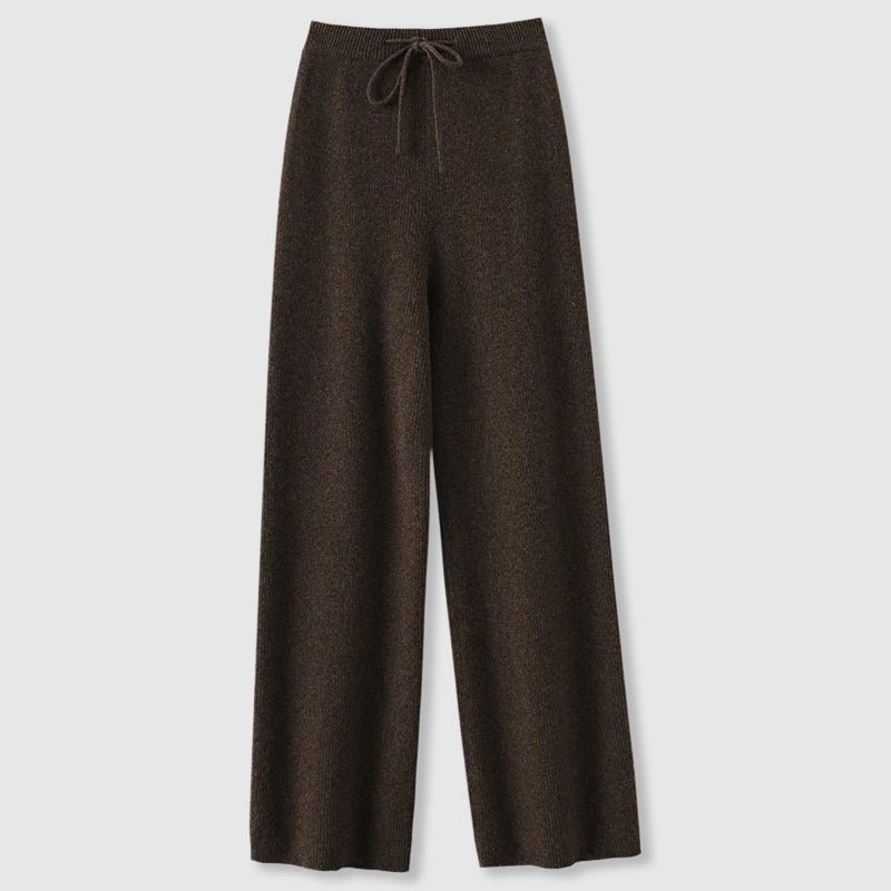 Wide Leg Cashmere Blend Knit Pants Drawstring Brown 1
