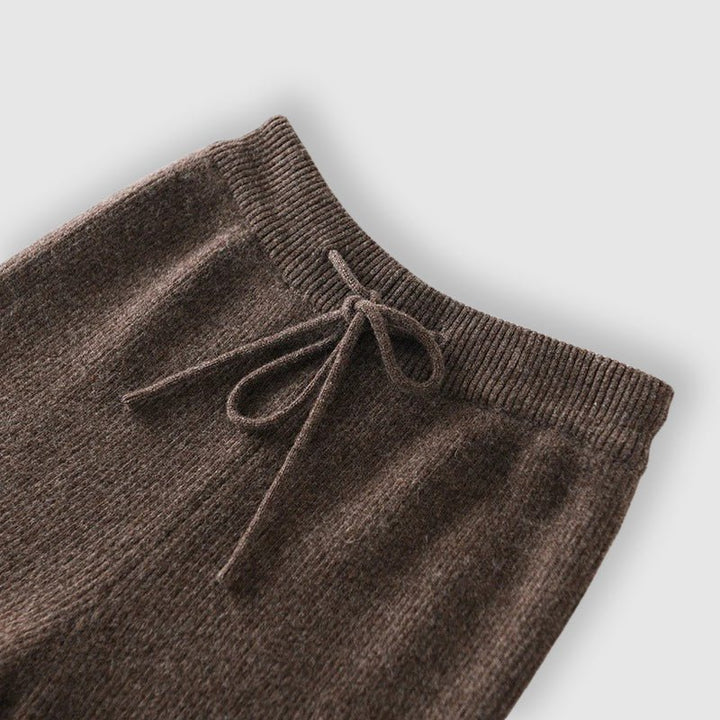 Wide Leg Cashmere Blend Knit Pants Drawstring Brown 2