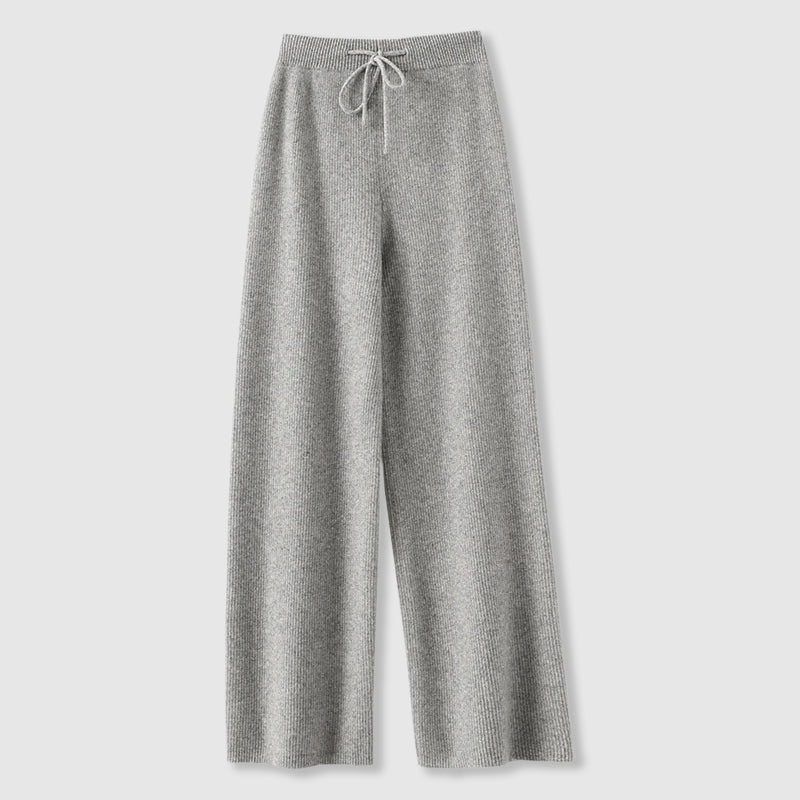 Wide Leg Cashmere Blend Knit Pants Drawstring Gray 1