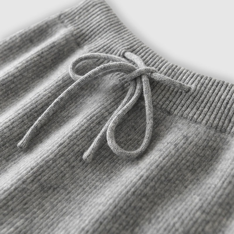Wide Leg Cashmere Blend Knit Pants Drawstring Gray 2