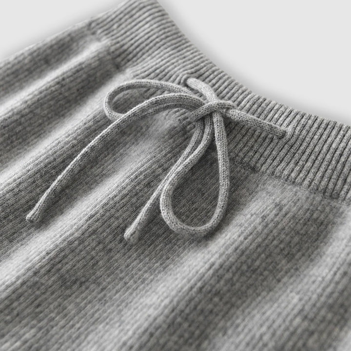 Wide Leg Cashmere Blend Knit Pants Drawstring Gray 2