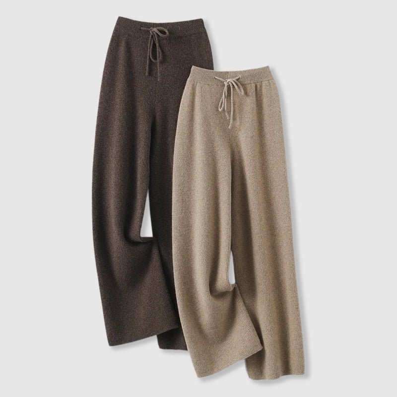 Wide Leg Cashmere Blend Knit Pants Drawstring Khaki 2