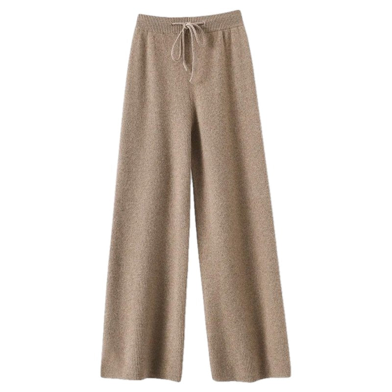 Wide Leg Cashmere Blend Knit Pants Drawstring on white